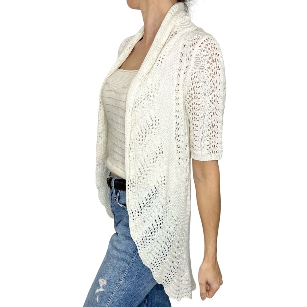 Belldini boho cream open front crochet waterfall tunic cardigan sweater S